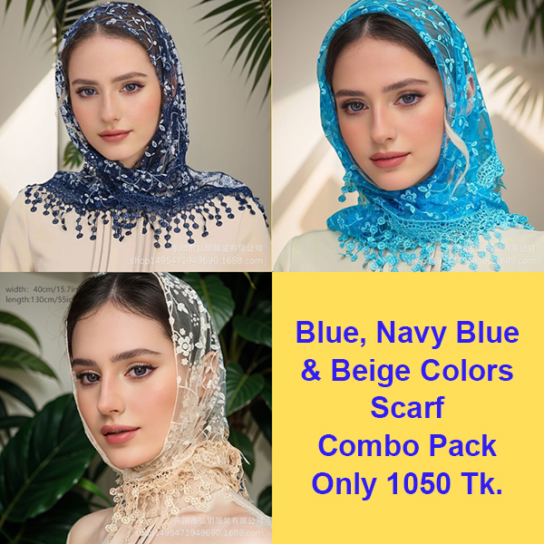 Beige Blue & Navy Scarf Combo Pack - Image 2