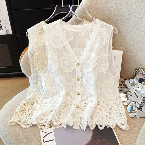 Premium Quality Sleeveless Lace Waistcoat - Image 5