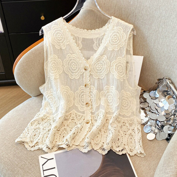 Premium Quality Sleeveless Lace Waistcoat - Image 7
